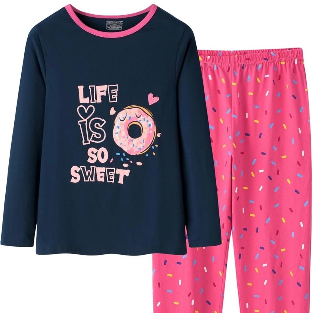 Girls Donut Pajama Girls 2 piece Set Sz 8 Cute Cozy Cotton Sleepwear Kawaii NEW